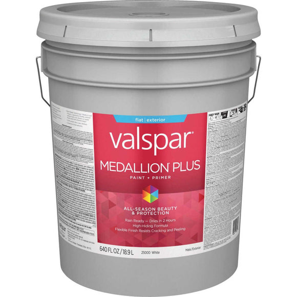 Valspar® Medallion® Plus Exterior Paint + Primer Flat 5 Gallon White Base (5 Gallon, White Base)