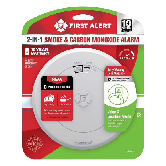 First Alert's SMCO210V 10-Year Sealed Battery Combination Smoke and Carbon Monoxide Alarm with Voice and Location Alerts (1 in H x 5.67 in L x 5.67 in W)
