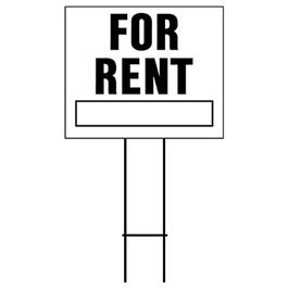 "For Rent" Sign, White & Black Plastic, 19 x 24-In.