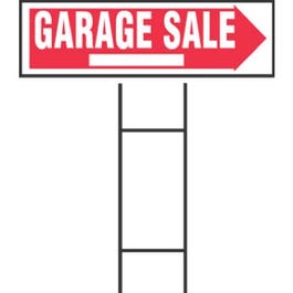 "Garage Sale" Sign, Red & White Plastic With H-Bracket, 10 x 24-In.