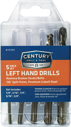 Century Drill & Tool 5 Piece Cobalt Left Hand Stub Drill Bit Set