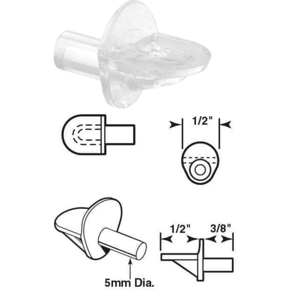 Prime-Line 1/4 In. Dia. x 13/16 In. L. Clear Butyrate Shelf Support (8 Count)