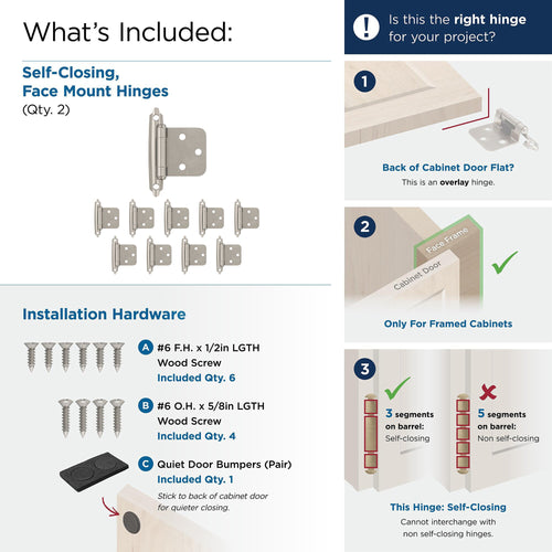 Amerock 10 PACK of Self Closing Face Mount Variable Overlay Hinge (5 Pairs)