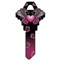 Hy-ko Products Black & Pink Heart Blank Key (Pack of 10)