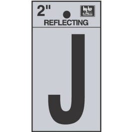 Address Letters, "J", Reflective Black/Silver Vinyl, Adhesive, 2-In.