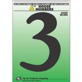 Address Numbers, 3, Black Plastic, Screw-In., 6-In.