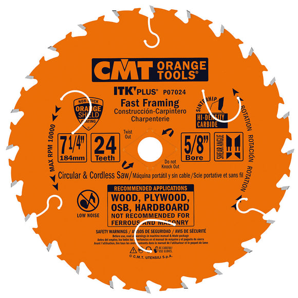 CMT Orange Tools ITK Plus Fast Framing Saw Blade Masterpack 7-1/4 x 24 Teeth 10-Degree Atb+Sh (7-1/4