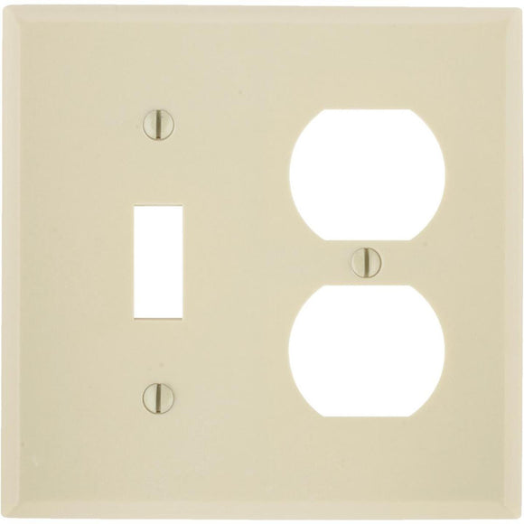 Leviton 2-Gang Plastic Single Toggle/Duplex Outlet Wall Plate, Ivory