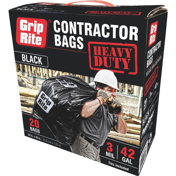 Grip-Rite 42 Gal. Heavy-Duty Contractor Black Trash Bag (20-Count)
